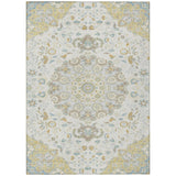 3' X 5' Ivory And Linen Damask Washable Indoor Outdoor Area Rug