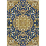 5' X 8' Navy Blue And Blue Damask Washable Indoor Outdoor Area Rug