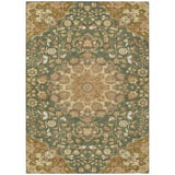 5' X 8' Olive Green And Green Damask Washable Indoor Outdoor Area Rug