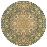 8' Olive Green And Green Round Damask Washable Indoor Outdoor Area Rug