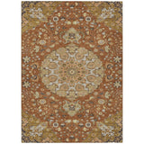 3' X 5' Orange And Brown Damask Washable Indoor Outdoor Area Rug