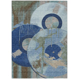 8' X 10' Blue And Navy Blue Geometric Washable Indoor Outdoor Area Rug