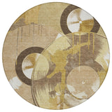 8' Gold And Saffron Round Geometric Washable Indoor Outdoor Area Rug