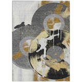 5' X 8' Gray And Graphite Geometric Washable Indoor Outdoor Area Rug