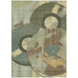 5' X 8' Green And Brown Geometric Washable Indoor Outdoor Area Rug
