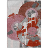 3' X 5' Red And Mauve Geometric Washable Indoor Outdoor Area Rug