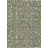 5' X 8' Green And Brown Stars Washable Indoor Outdoor Area Rug