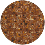 8' Brick Red And Red Round Stars Washable Indoor Outdoor Area Rug