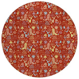8' Red And Coral Round Stars Washable Indoor Outdoor Area Rug