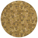 8' Walnut And Gold Round Stars Washable Indoor Outdoor Area Rug