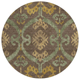 8' Chocolate And Brown Round Ikat Washable Indoor Outdoor Area Rug