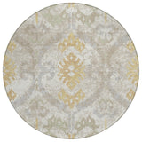 8' Ivory And Linen Round Ikat Washable Indoor Outdoor Area Rug