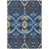 3' X 5' Navy Blue And Blue Ikat Washable Indoor Outdoor Area Rug