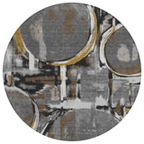 8' Gray And Graphite Round Abstract Washable Indoor Outdoor Area Rug