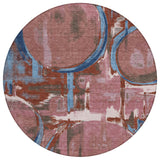 8' Merlot And Red Round Abstract Washable Indoor Outdoor Area Rug