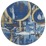 8' Navy Blue And Blue Round Abstract Washable Indoor Outdoor Area Rug