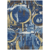 8' X 10' Navy Blue And Blue Abstract Washable Indoor Outdoor Area Rug