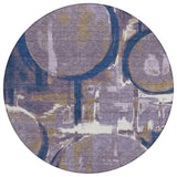 8' Plum And Purple Round Abstract Washable Indoor Outdoor Area Rug