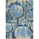 3' X 5' Teal Blue And Denim Blue Abstract Washable Indoor Outdoor Area Rug