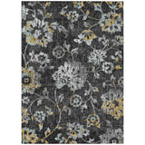 3' X 5' Black And Graphite Floral Washable Indoor Outdoor Area Rug