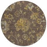 8' Chocolate And Brown Round Floral Washable Indoor Outdoor Area Rug