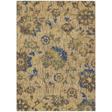 3' X 5' Gold And Brown Floral Washable Indoor Outdoor Area Rug