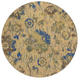 8' Gold And Brown Round Floral Washable Indoor Outdoor Area Rug
