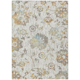 3' X 5' Ivory And Linen Floral Washable Indoor Outdoor Area Rug
