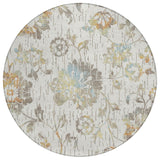 8' Ivory And Linen Round Floral Washable Indoor Outdoor Area Rug