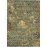 3' X 5' Olive Green And Green Floral Washable Indoor Outdoor Area Rug