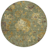 8' Olive Green And Green Round Floral Washable Indoor Outdoor Area Rug