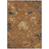 3' X 5' Orange And Rust Floral Washable Indoor Outdoor Area Rug
