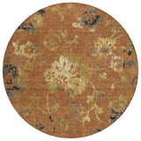 8' Orange And Rust Round Floral Washable Indoor Outdoor Area Rug