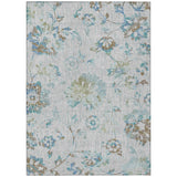5' X 8' Silver And Gray Floral Washable Indoor Outdoor Area Rug