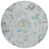8' Silver And Gray Round Floral Washable Indoor Outdoor Area Rug