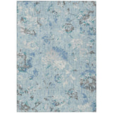 5' X 8' Sky Blue And Blue Floral Washable Indoor Outdoor Area Rug
