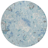 8' Sky Blue And Blue Round Floral Washable Indoor Outdoor Area Rug