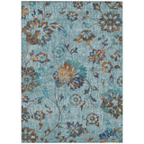 5' X 8' Teal Blue And Gray Floral Washable Indoor Outdoor Area Rug