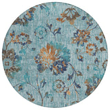8' Teal Blue And Gray Round Floral Washable Indoor Outdoor Area Rug