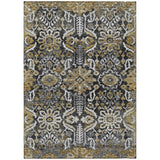 3' X 5' Black And Graphite Damask Washable Indoor Outdoor Area Rug