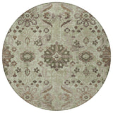 8' Green And Khaki Round Damask Washable Indoor Outdoor Area Rug