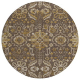 8' Chocolate And Brown Round Damask Washable Indoor Outdoor Area Rug