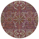 8' Eggplant And Purple Round Damask Washable Indoor Outdoor Area Rug