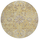 8' Gold And Wheat Round Damask Washable Indoor Outdoor Area Rug