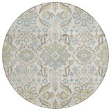 8' Ivory And Beige Round Damask Washable Indoor Outdoor Area Rug