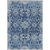 3' X 5' Navy Blue And Blue Damask Washable Indoor Outdoor Area Rug