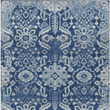 5' X 8' Navy Blue And Blue Damask Washable Indoor Outdoor Area Rug