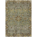 5' X 8' Olive Green And Green Damask Washable Indoor Outdoor Area Rug