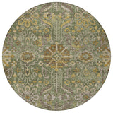8' Olive Green And Green Round Damask Washable Indoor Outdoor Area Rug