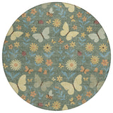 8' Green And Wheat Round Abstract Washable Indoor Outdoor Area Rug